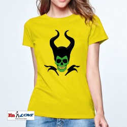 Camiseta calavera malefica para mujer manga corta color amarillo