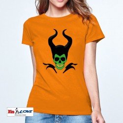 Camiseta calavera malefica para mujer manga corta color naranja