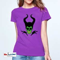 Camiseta calavera malefica para mujer manga corta color morado