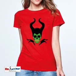 Camiseta calavera malefica para mujer manga corta color rojo