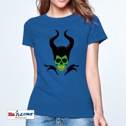 Camiseta calavera malefica para mujer manga corta color azul royal