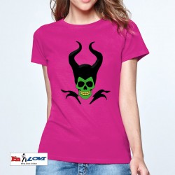 Camiseta calavera malefica para mujer manga corta color rosetón