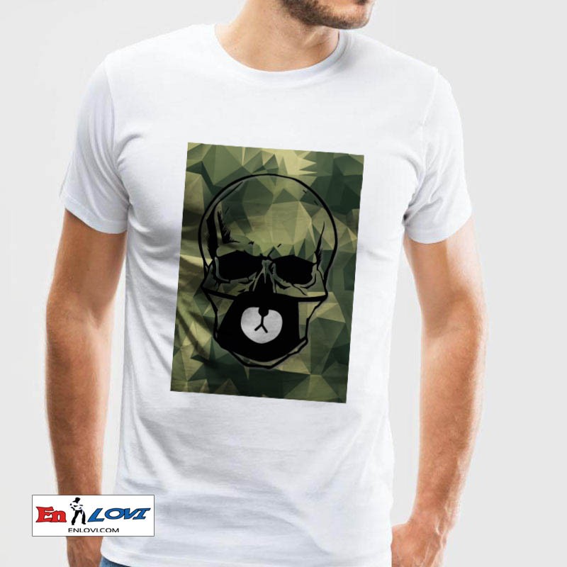 Camiseta calavera militar hombre manga corta color blanco