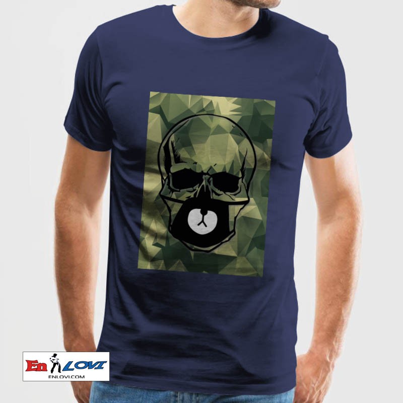 Camiseta calavera militar hombre manga corta color azul denim