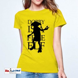 Camiseta Dobby is a free elf para mujer manga corta color amarillo