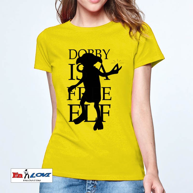 Camiseta Dobby is a free elf para mujer manga corta color amarillo