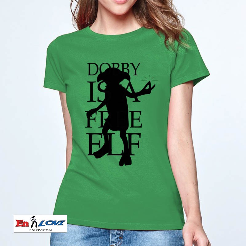 Camiseta Dobby is a free elf para mujer manga corta color verde