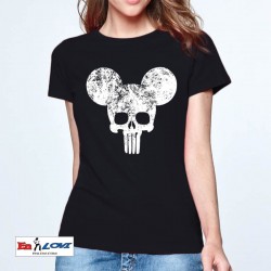 Punisher Mickey camiseta negra para mujer