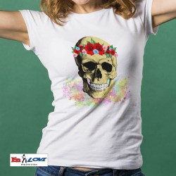 Camiseta de mujer con calavera floral